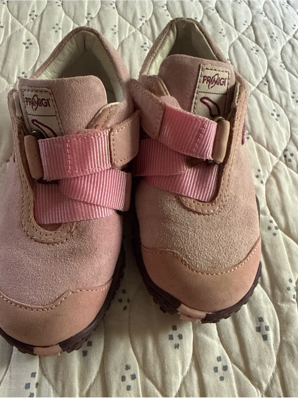 Primigi Pink Suede & Leather Kids Sneakers with Ribbon Straps